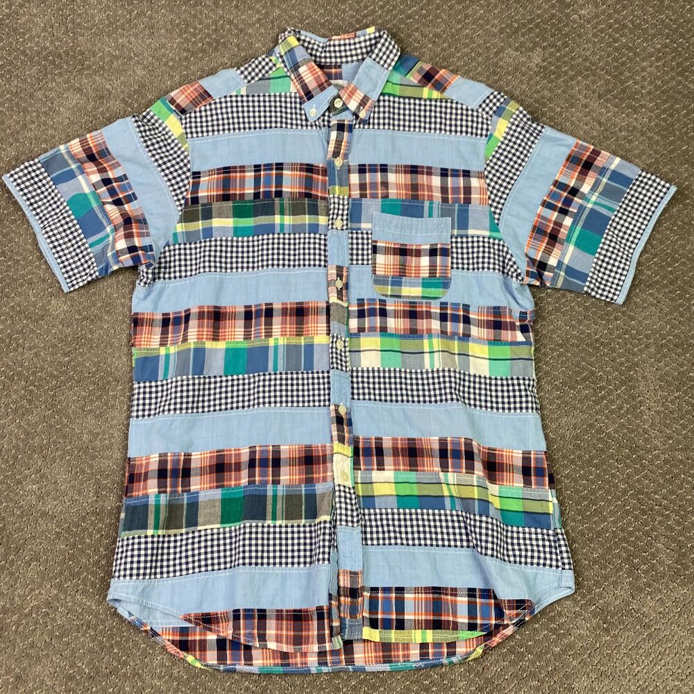 Brooks Brothers 1818 Patchwork Shirt Men's Large Slim Fit Short Sleeve Madras